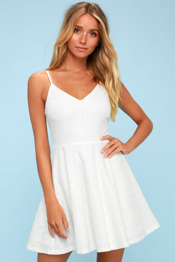Chic White Dress - Skater Dress - Lace ...